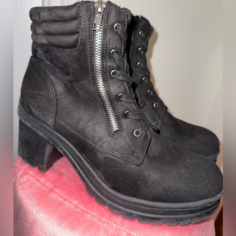 Black Lace-Up Ankle Boots with Side Zip